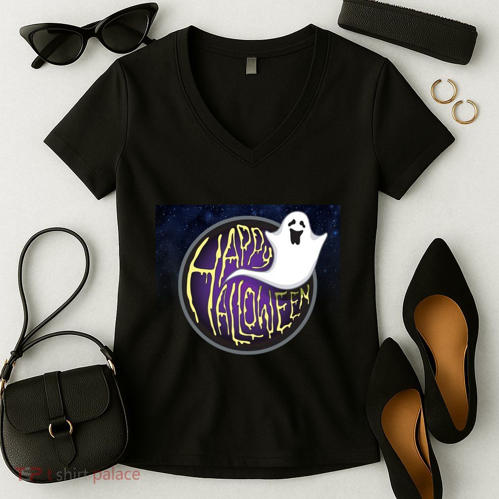 Happy Halloween Ghost Galaxy Women's V-Neck T-Shirt
