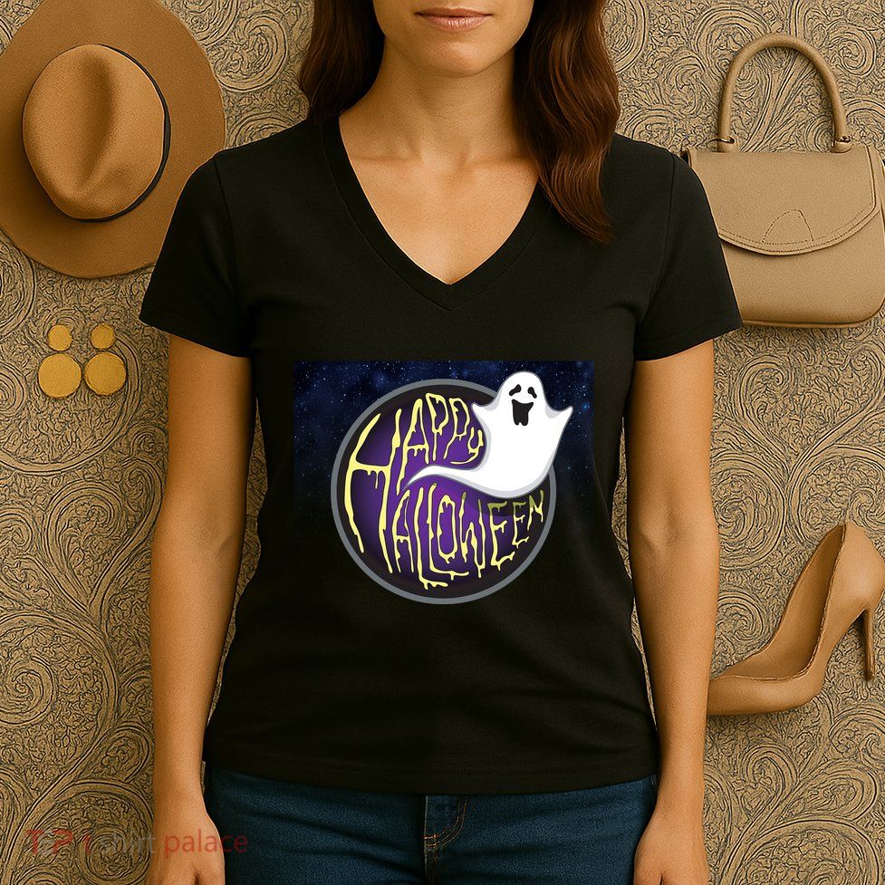 Happy Halloween Ghost Galaxy Women's V-Neck T-Shirt