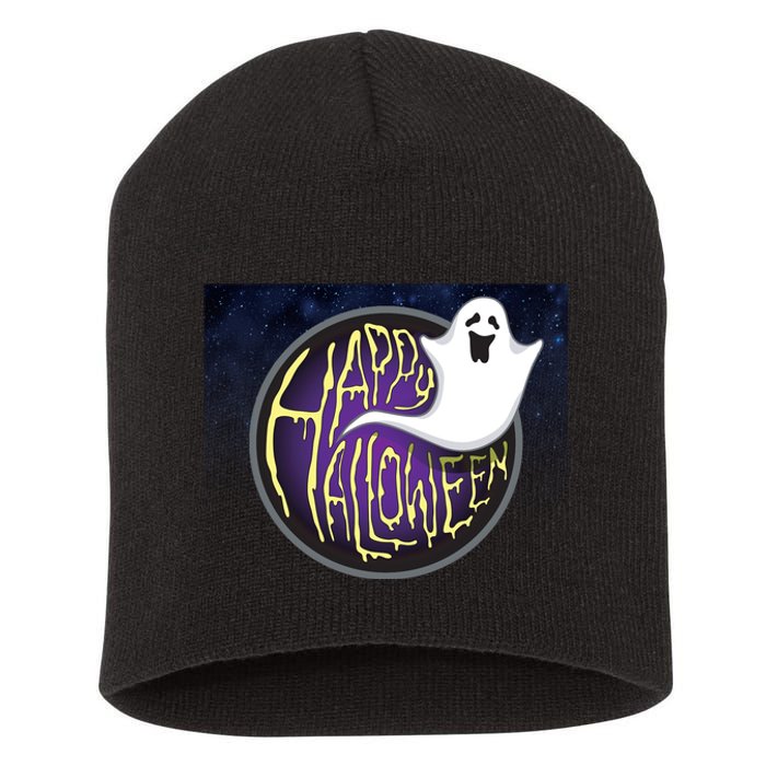 Happy Halloween Ghost Galaxy Short Acrylic Beanie