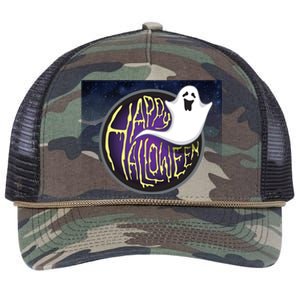 Happy Halloween Ghost Galaxy Retro Rope Trucker Hat Cap