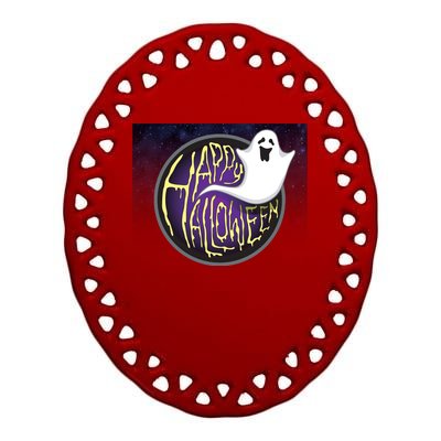 Happy Halloween Ghost Galaxy Ceramic Oval Ornament