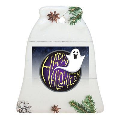 Happy Halloween Ghost Galaxy Ceramic Bell Ornament