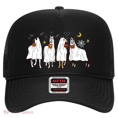 Halloween Horse Ghost Boo Pumpkin Costume For Women Girl High Crown Mesh Back Trucker Hat