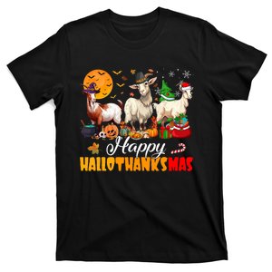 Happy Hallothanksmas Goat Halloween Thanksgiving Christmas T-Shirt