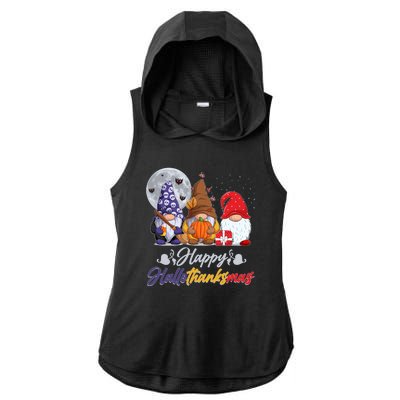 Happy Hallothanksmas Gnomes Ladies PosiCharge Tri-Blend Wicking Draft Hoodie Tank