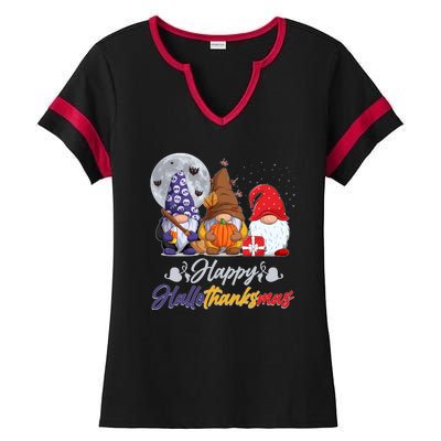 Happy Hallothanksmas Gnomes Ladies Halftime Notch Neck Tee