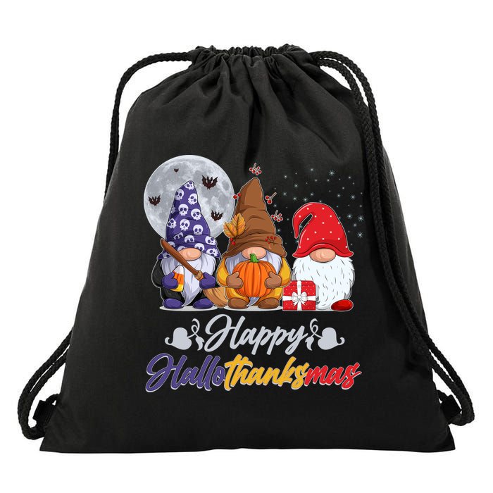 Happy Hallothanksmas Gnomes Drawstring Bag