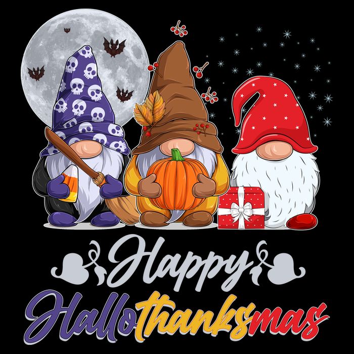 Happy Hallothanksmas Gnomes Drawstring Bag