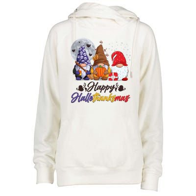 Happy Hallothanksmas Gnomes Womens Funnel Neck Pullover Hood