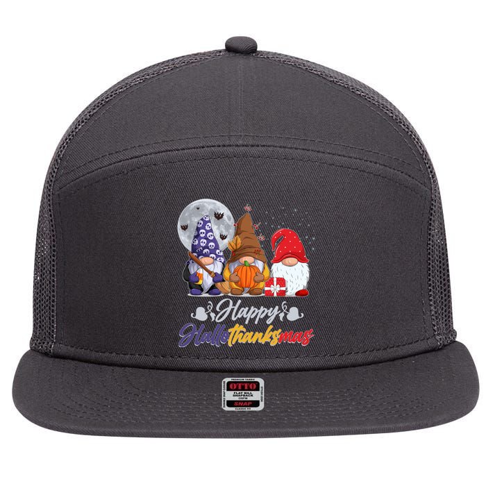 Happy Hallothanksmas Gnomes 7 Panel Mesh Trucker Snapback Hat