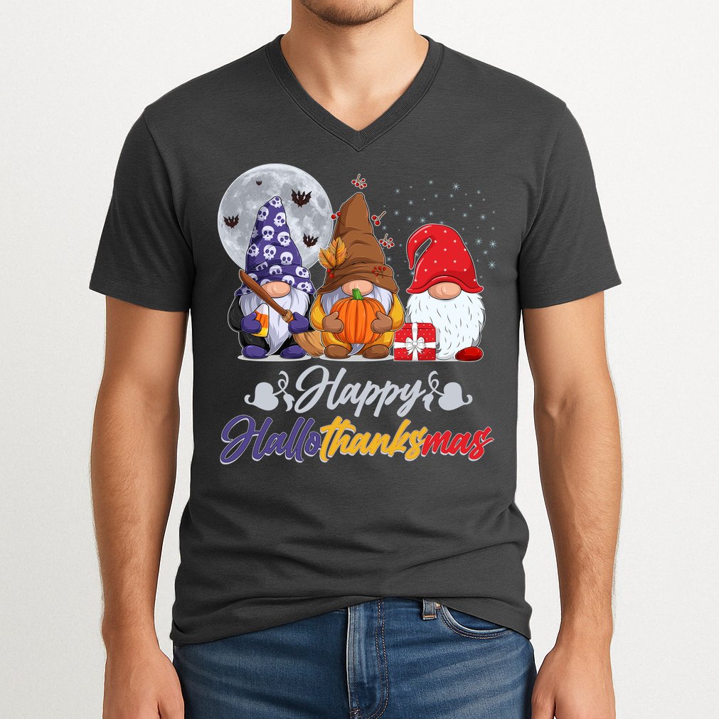 Happy Hallothanksmas Gnomes V-Neck T-Shirt