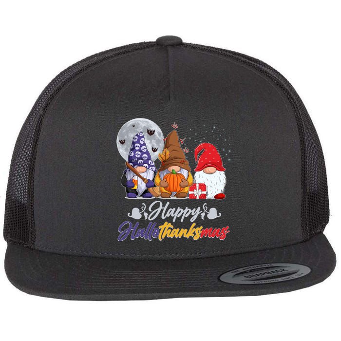 Happy Hallothanksmas Gnomes Flat Bill Trucker Hat