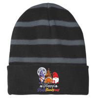 Happy Hallothanksmas Gnomes Striped Beanie with Solid Band