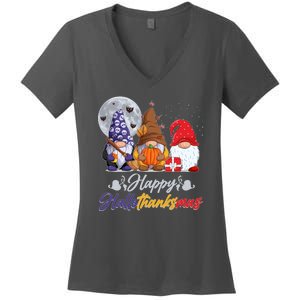 Happy Hallothanksmas Gnomes Women's V-Neck T-Shirt