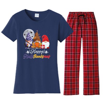 Happy Hallothanksmas Gnomes Women's Flannel Pajama Set