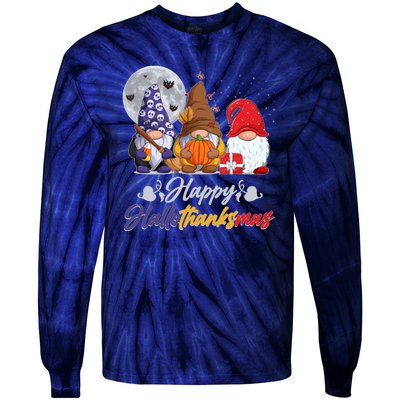 Happy Hallothanksmas Gnomes Tie-Dye Long Sleeve Shirt