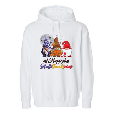 Happy Hallothanksmas Gnomes Garment-Dyed Fleece Hoodie