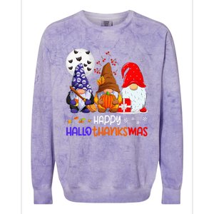 Happy Hallothanksmas Gnomes Halloween Thanksgiving Christmas Colorblast Crewneck Sweatshirt