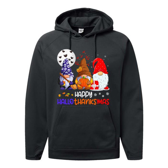 Happy Hallothanksmas Gnomes Halloween Thanksgiving Christmas Performance Fleece Hoodie