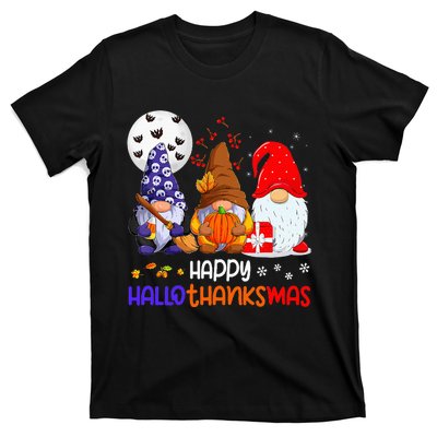 Happy Hallothanksmas Gnomes Halloween Thanksgiving Christmas T-Shirt