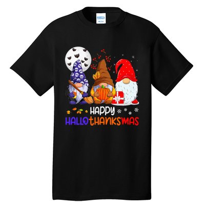 Happy Hallothanksmas Gnomes Halloween Thanksgiving Christmas Tall T-Shirt