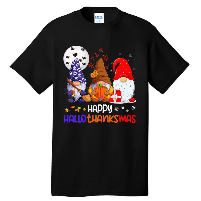 Happy Hallothanksmas Gnomes Halloween Thanksgiving Christmas Tall T-Shirt