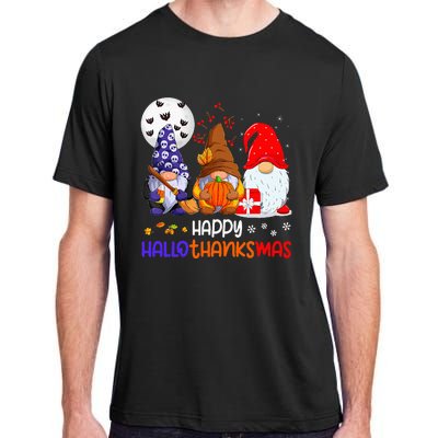 Happy Hallothanksmas Gnomes Halloween Thanksgiving Christmas Adult ChromaSoft Performance T-Shirt