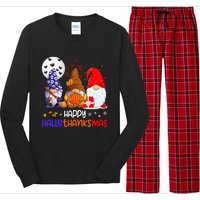 Happy Hallothanksmas Gnomes Halloween Thanksgiving Christmas Long Sleeve Pajama Set