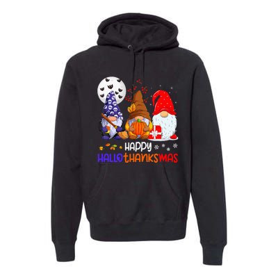 Happy Hallothanksmas Gnomes Halloween Thanksgiving Christmas Premium Hoodie