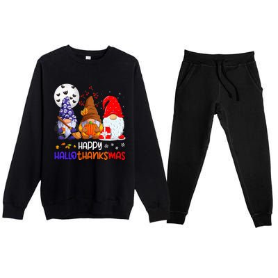 Happy Hallothanksmas Gnomes Halloween Thanksgiving Christmas Premium Crewneck Sweatsuit Set