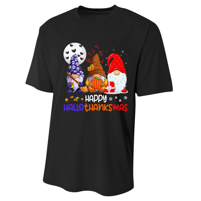 Happy Hallothanksmas Gnomes Halloween Thanksgiving Christmas Performance Sprint T-Shirt