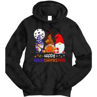 Happy Hallothanksmas Gnomes Halloween Thanksgiving Christmas Tie Dye Hoodie