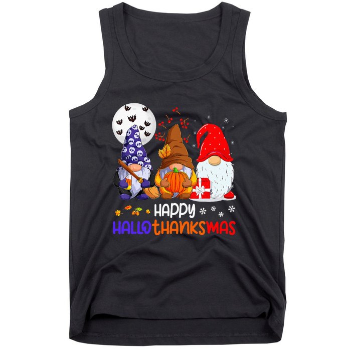 Happy Hallothanksmas Gnomes Halloween Thanksgiving Christmas Tank Top