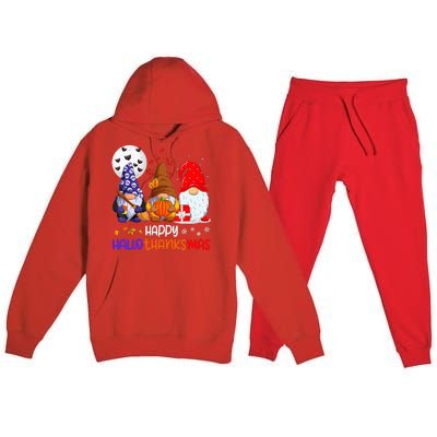 Happy Hallothanksmas Gnomes Halloween Thanksgiving Christmas Premium Hooded Sweatsuit Set