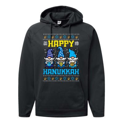 Happy Hanukkah Gnomes Ugly Chanukah Jewish  Performance Fleece Hoodie