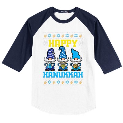 Happy Hanukkah Gnomes Ugly Chanukah Jewish  Baseball Sleeve Shirt