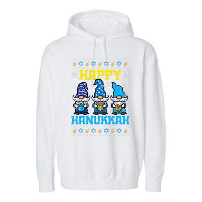 Happy Hanukkah Gnomes Ugly Chanukah Jewish  Garment-Dyed Fleece Hoodie