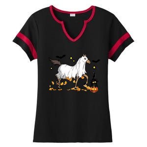 Halloween Horse Ghost Cowboy Western Ladies Halftime Notch Neck Tee