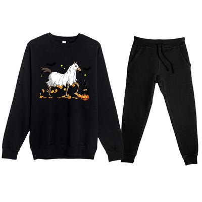 Halloween Horse Ghost Cowboy Western Premium Crewneck Sweatsuit Set