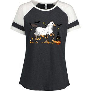 Halloween Horse Ghost Cowboy Western Enza Ladies Jersey Colorblock Tee