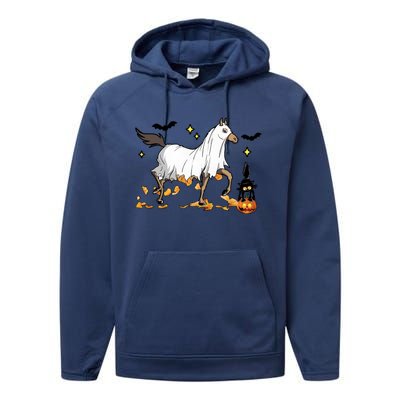 Halloween Horse Ghost Cowboy Western Performance Fleece Hoodie