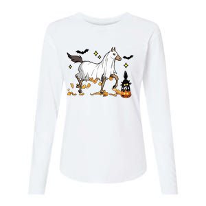 Halloween Horse Ghost Cowboy Western Womens Cotton Relaxed Long Sleeve T-Shirt