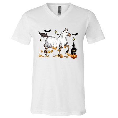 Halloween Horse Ghost Cowboy Western V-Neck T-Shirt