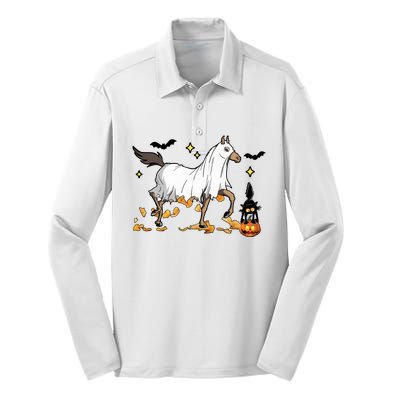 Halloween Horse Ghost Cowboy Western Silk Touch Performance Long Sleeve Polo