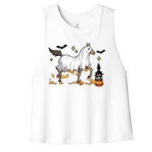 Halloween Horse Ghost Cowboy Western Women's Racerback Cropped Tank