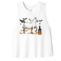 Halloween Horse Ghost Cowboy Western Women's Racerback Cropped Tank