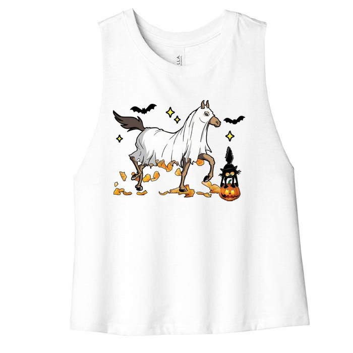 Halloween Horse Ghost Cowboy Western Women's Racerback Cropped Tank