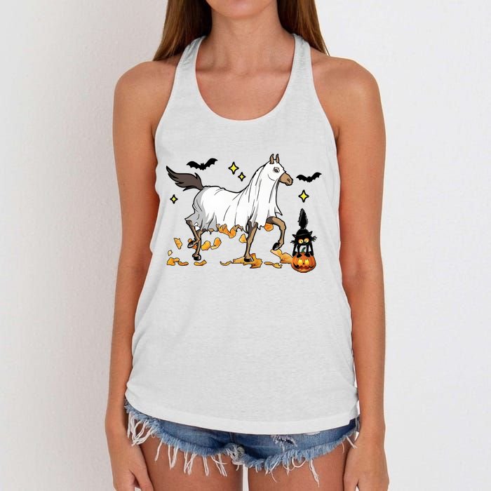 Halloween Horse Ghost Cowboy Western Women's Knotted Racerback Tank