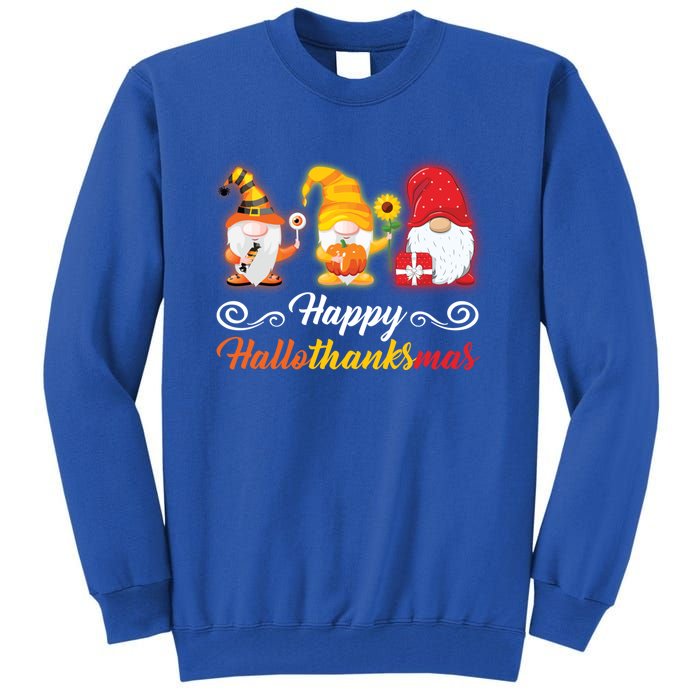 Happy Hallothanksmas Gnomes Halloween Thanksgiving Xmas Gift Tall Sweatshirt