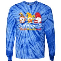 Happy Hallothanksmas Gnomes Halloween Thanksgiving Xmas Gift Tie-Dye Long Sleeve Shirt